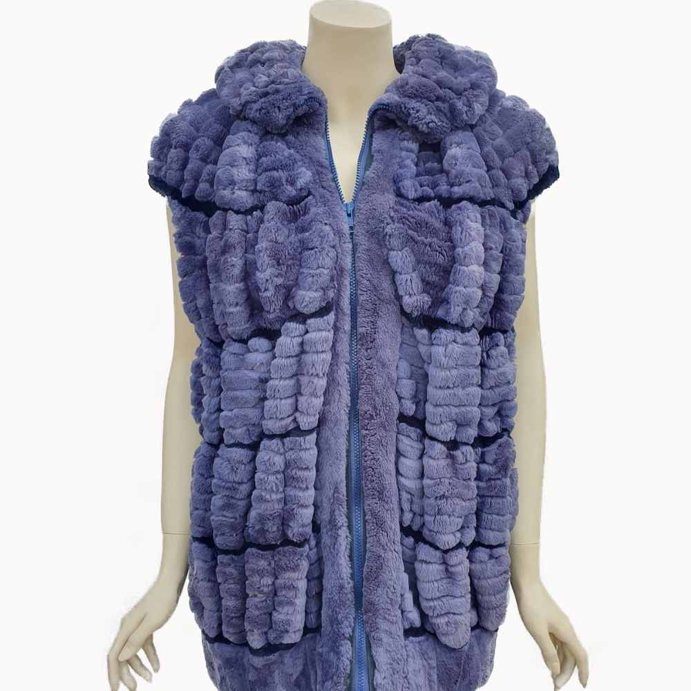 Two-toned Purple and Black Sheared Beaver Fur Vest w/ Zipper - Medium